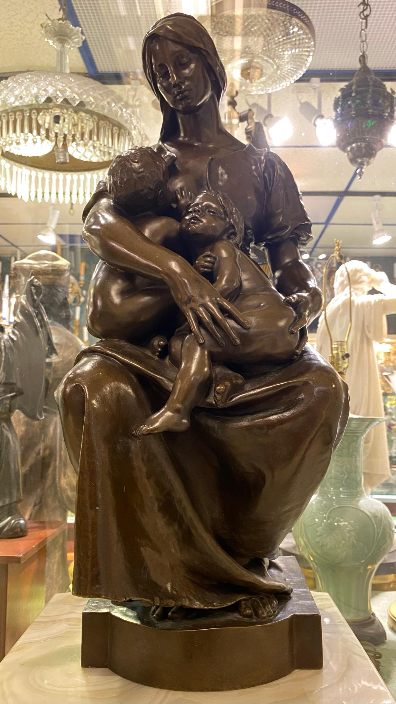 Romantic French 19th Century Bronze Sculpture After Paul Dubois Entitled La Charité For Sale