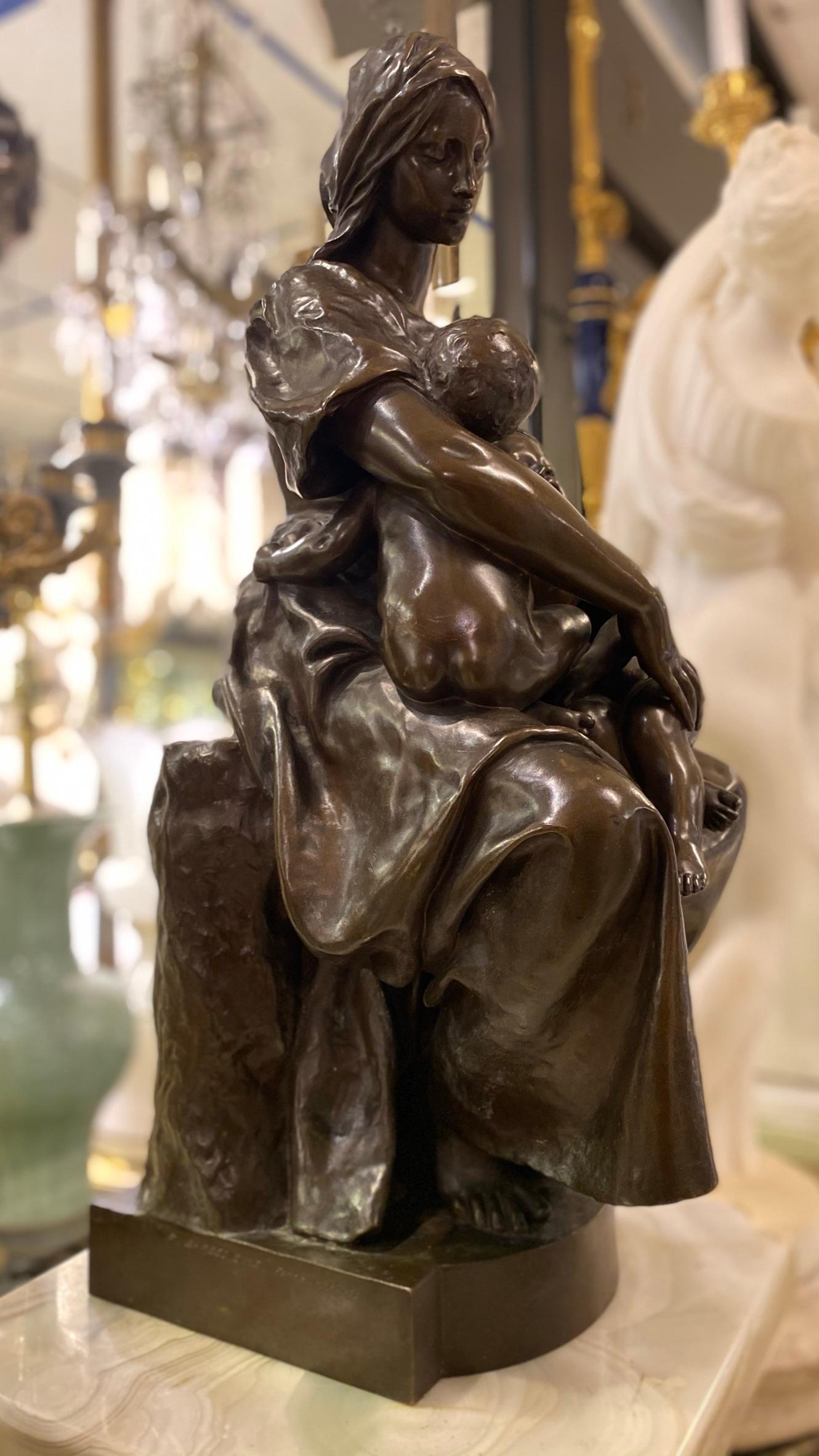 French 19th Century Bronze Sculpture After Paul Dubois Entitled La Charité In Good Condition For Sale In New York, NY