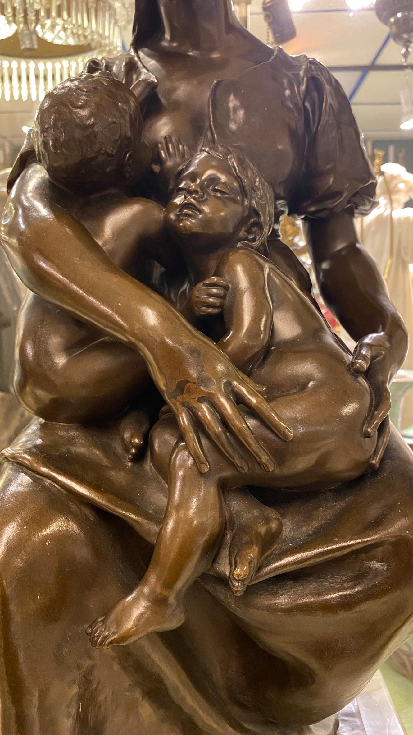 French 19th Century Bronze Sculpture After Paul Dubois Entitled La Charité For Sale 3