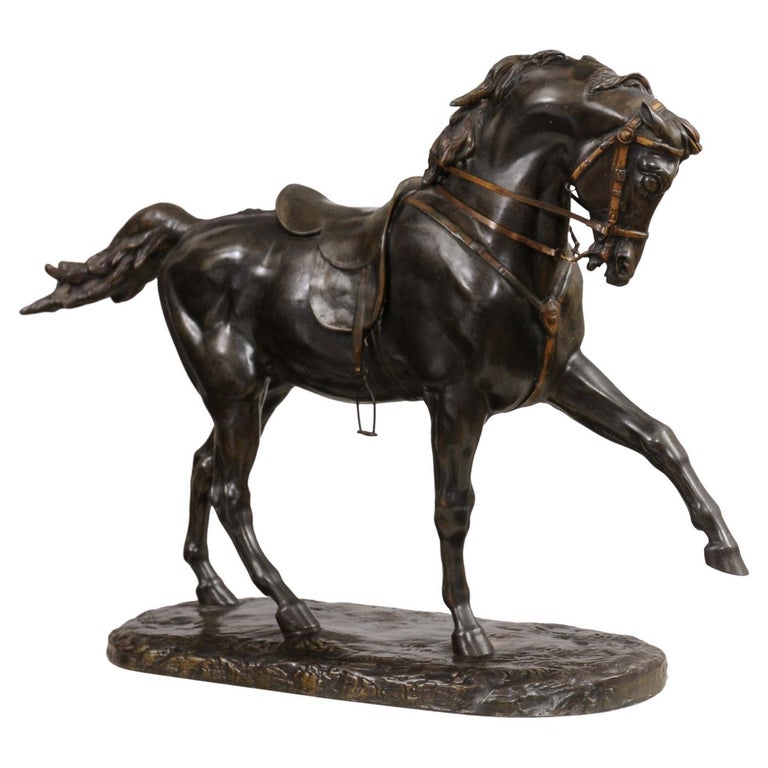 French 19th Century Bronze Sculpture Depicting a Horse with Left Leg