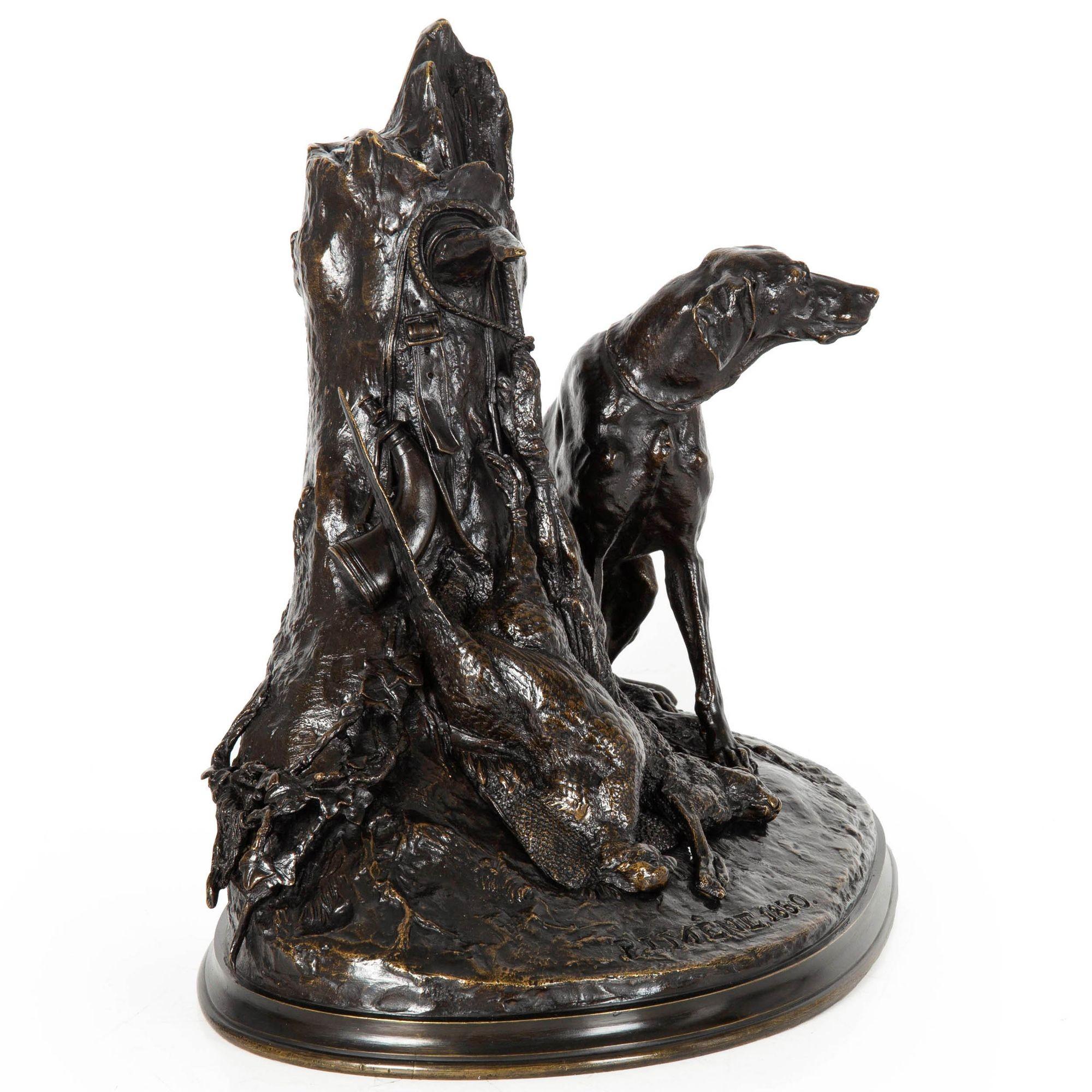 French 19th Century Bronze Sculpture “Gardant du Gibier” by Pierre-Jules Mêne For Sale 1