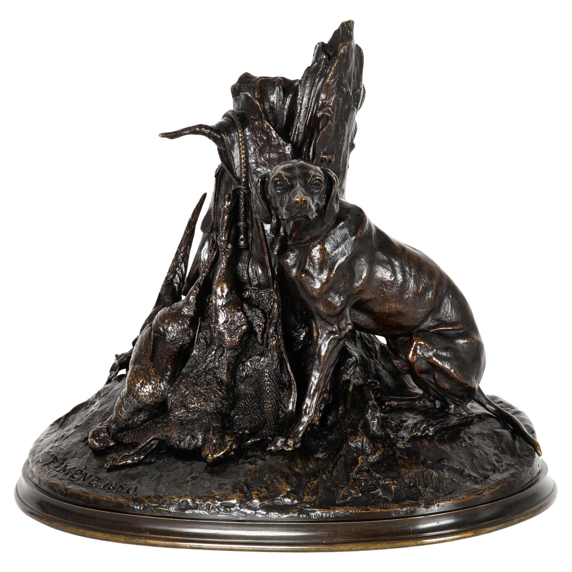 French 19th Century Bronze Sculpture “Gardant du Gibier” by Pierre-Jules Mêne For Sale