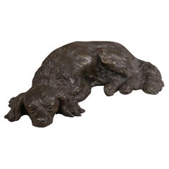 French 19th Century Bronze Sculpture of a Spaniel Dog in Relaxed Position