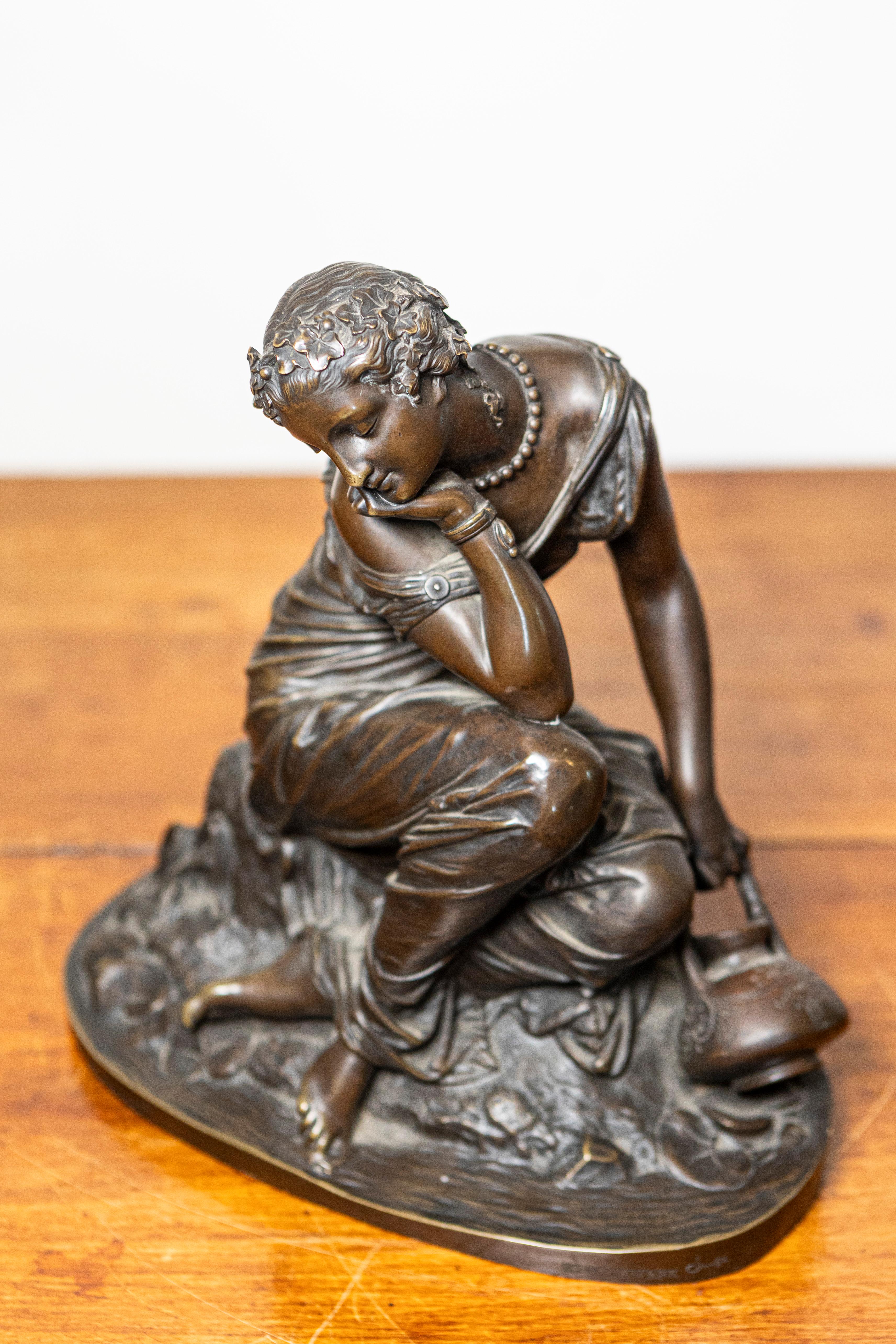 Cast French 19th Century Bronze Sculpture of a Maiden with a Jug by Schoenewerk