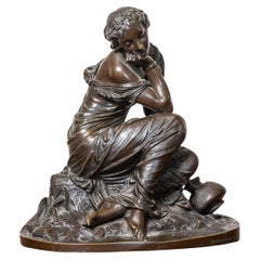 Escultura francesa de bronce del siglo XIX de una doncella con jarra de Schoenewerk