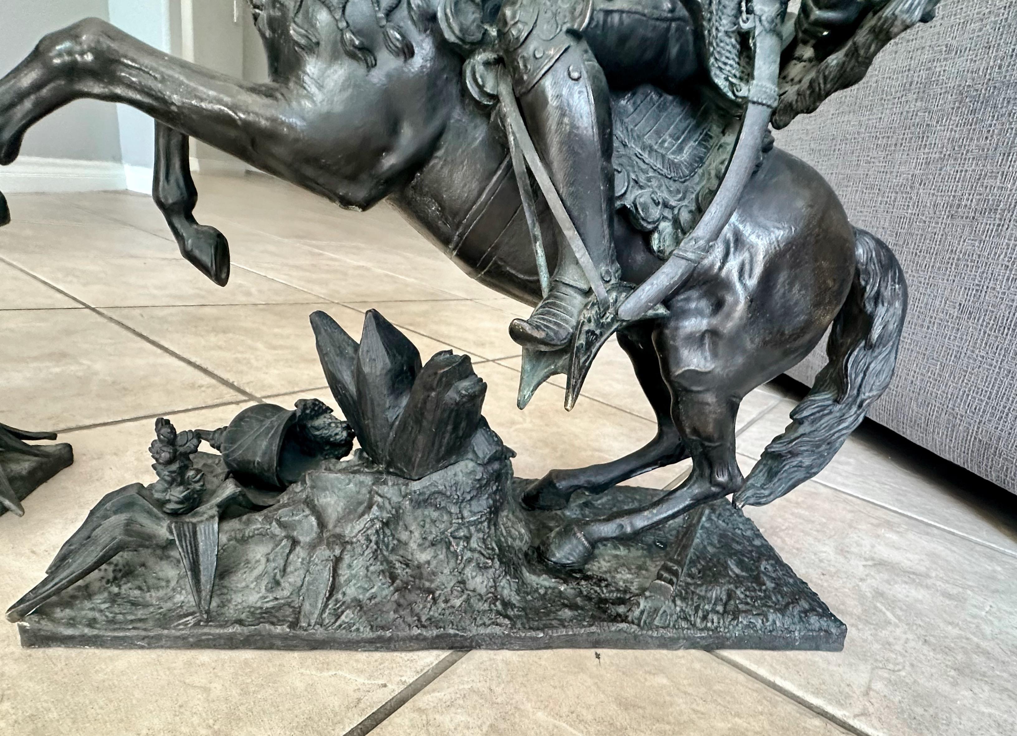 Pair French Bronze Sculptures Knights Equestrian Warriors For Sale 6