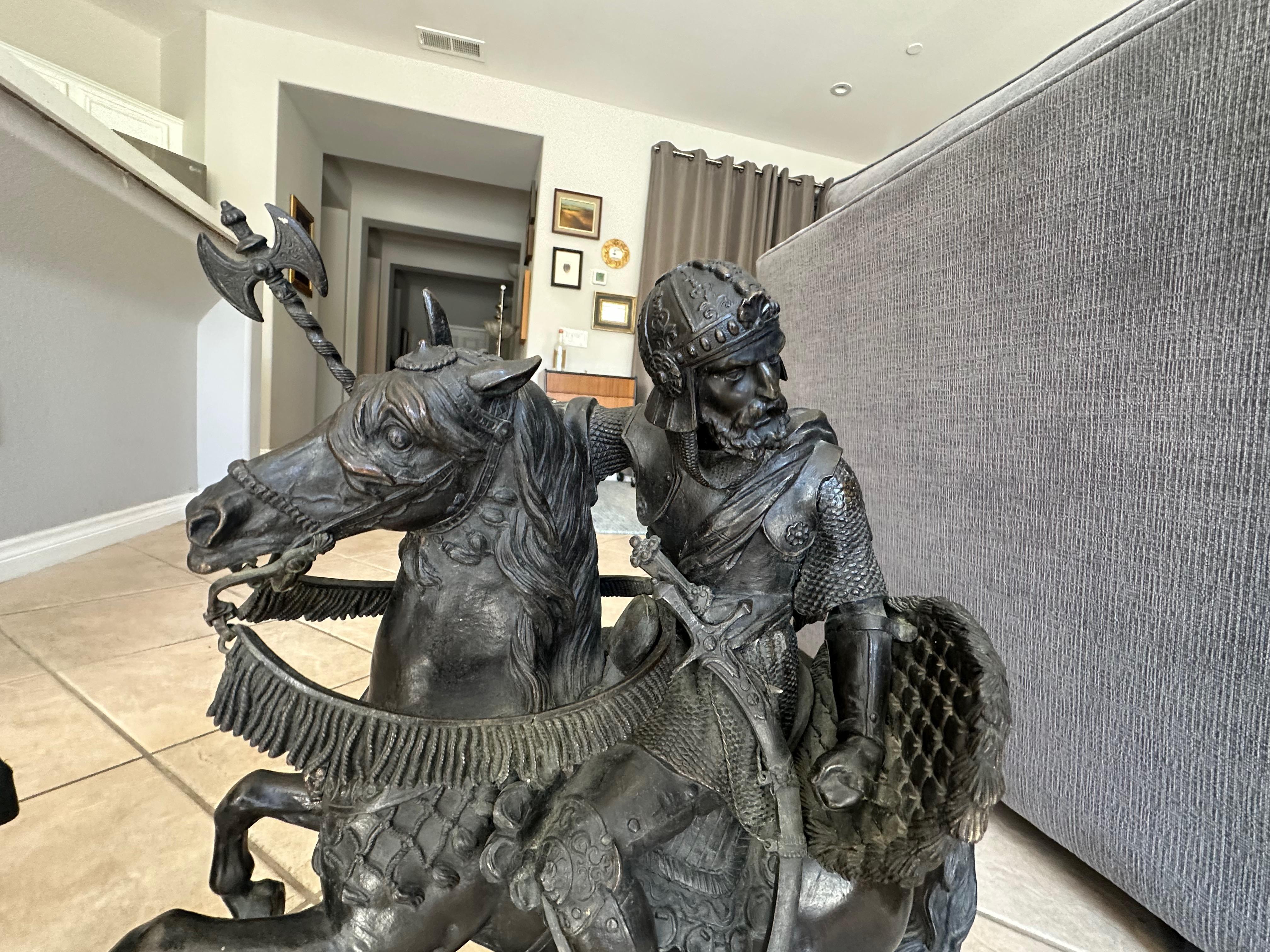 Pair French Bronze Sculptures Knights Equestrian Warriors For Sale 7