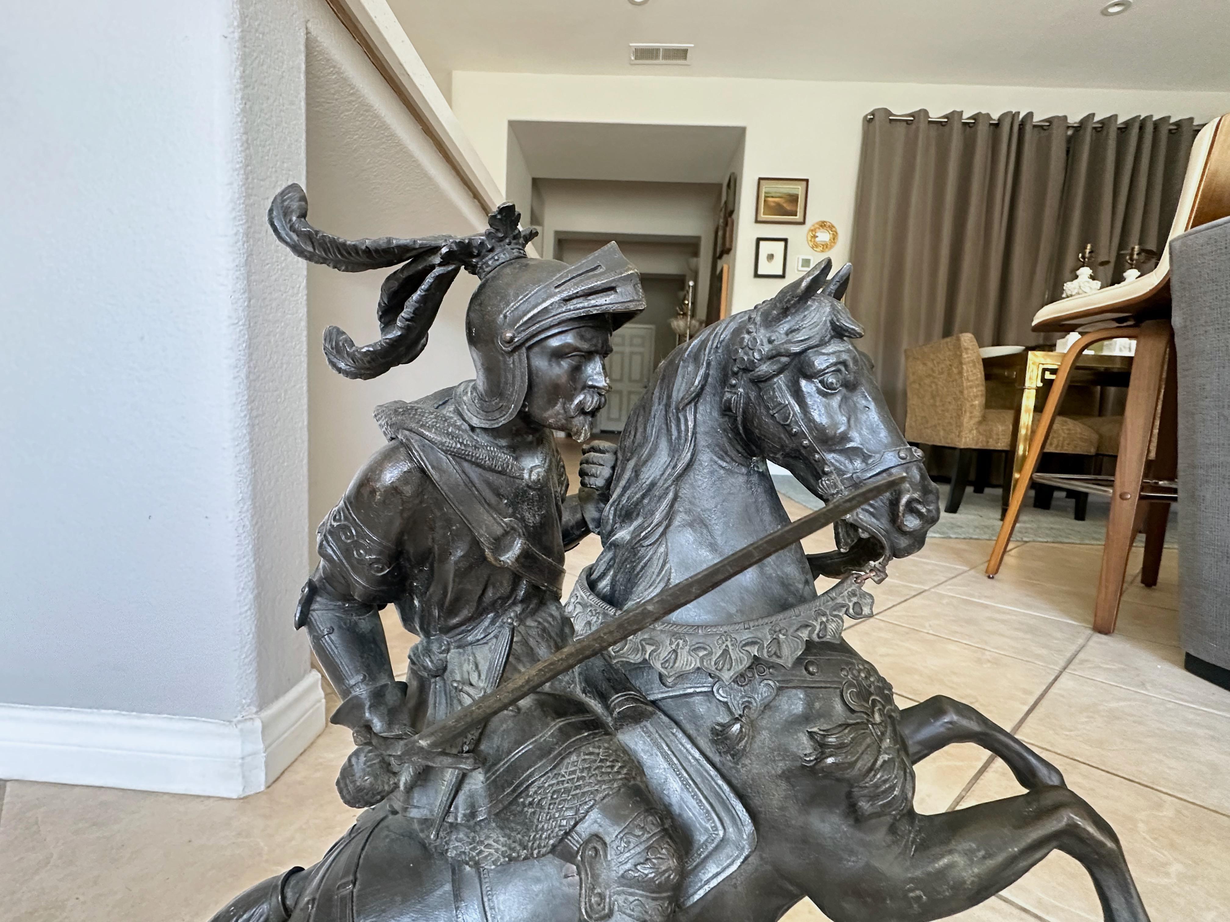 Pair French Bronze Sculptures Knights Equestrian Warriors For Sale 8