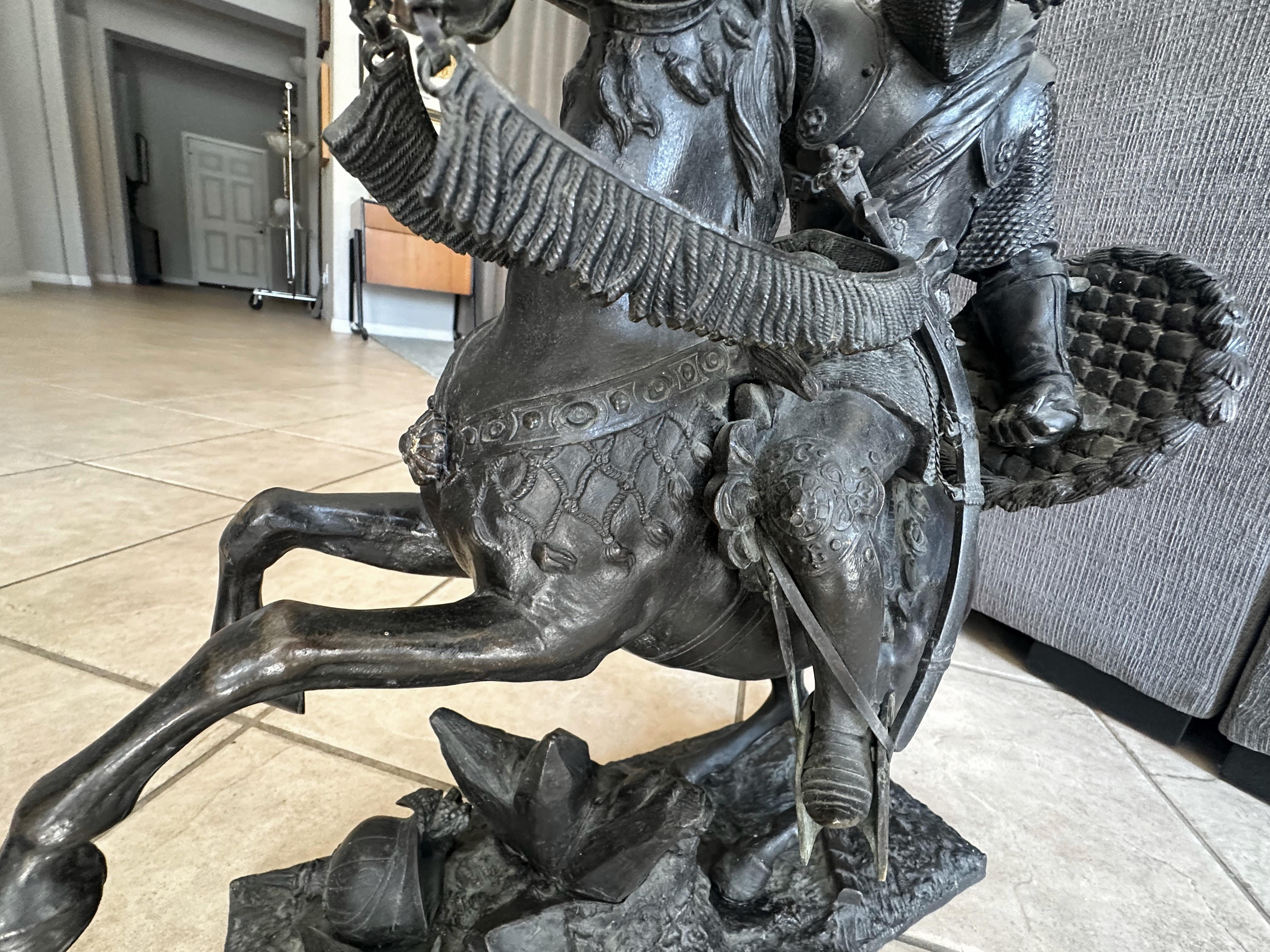 Pair French Bronze Sculptures Knights Equestrian Warriors For Sale 9