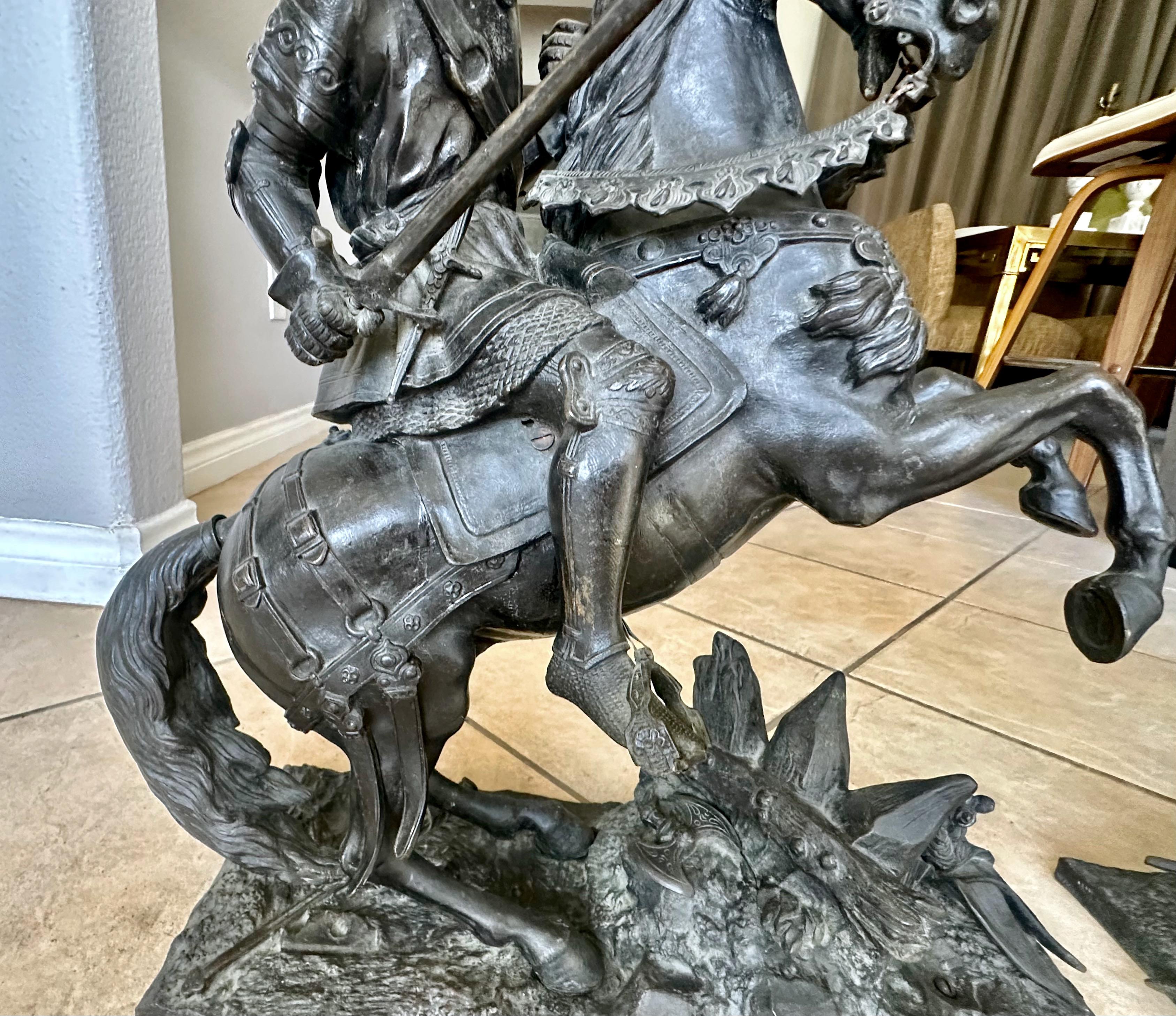 Pair French Bronze Sculptures Knights Equestrian Warriors For Sale 10