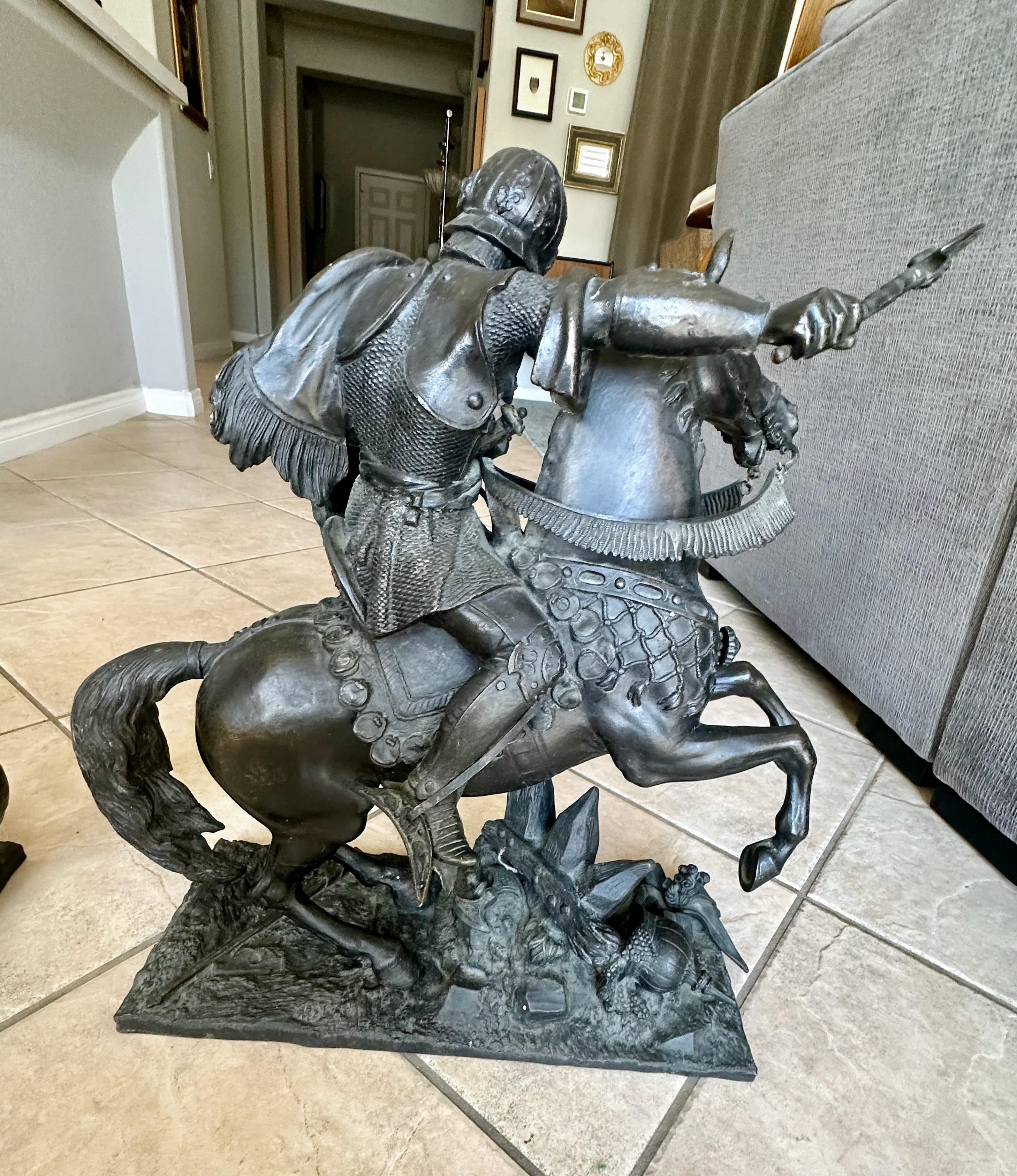 Pair French Bronze Sculptures Knights Equestrian Warriors For Sale 4