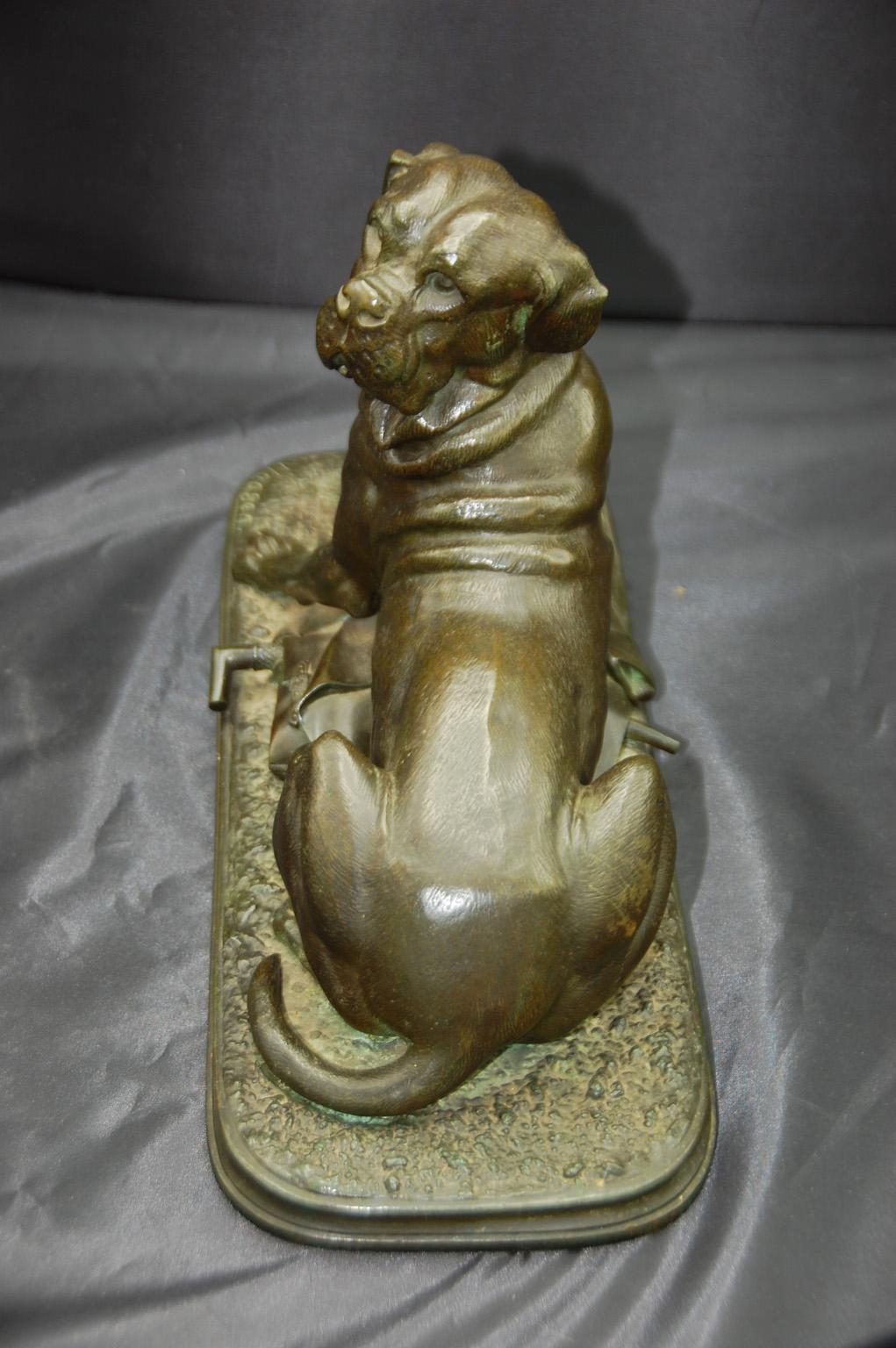 French 19th Century Bronze Signed Waagen of Dog with Huntsman's Kit For Sale 2