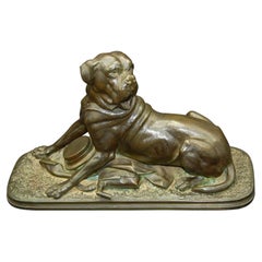 French 19th Century Bronze Signed Waagen of Dog with Huntsman's Kit