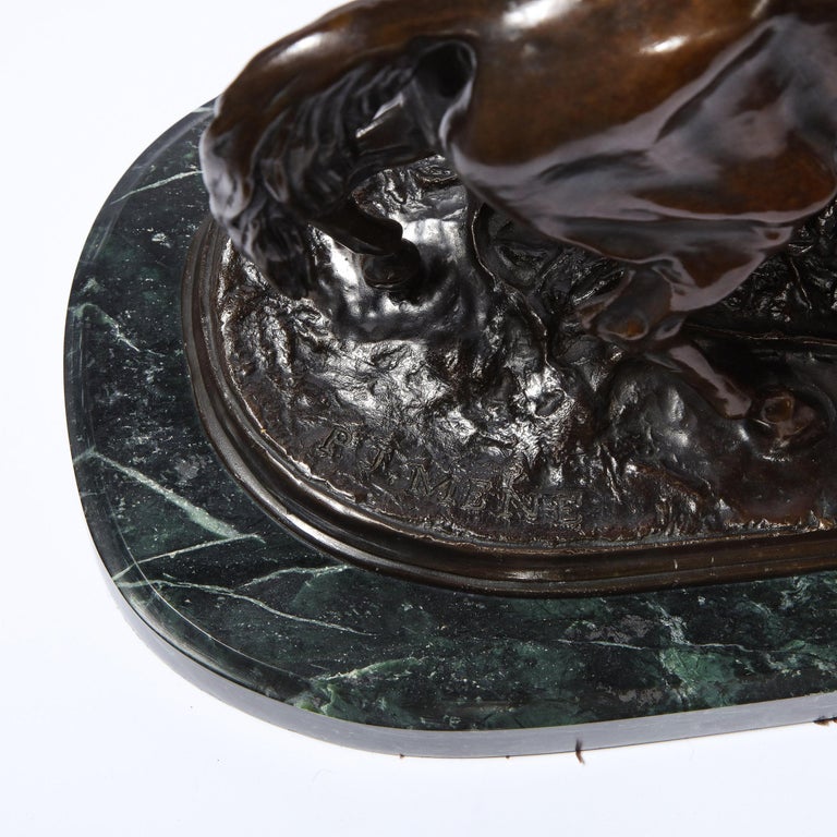 Neoclassical French 19th Century Bronze Stallion Sculpture on Marble Base, Signed P.J. Mêne For Sale