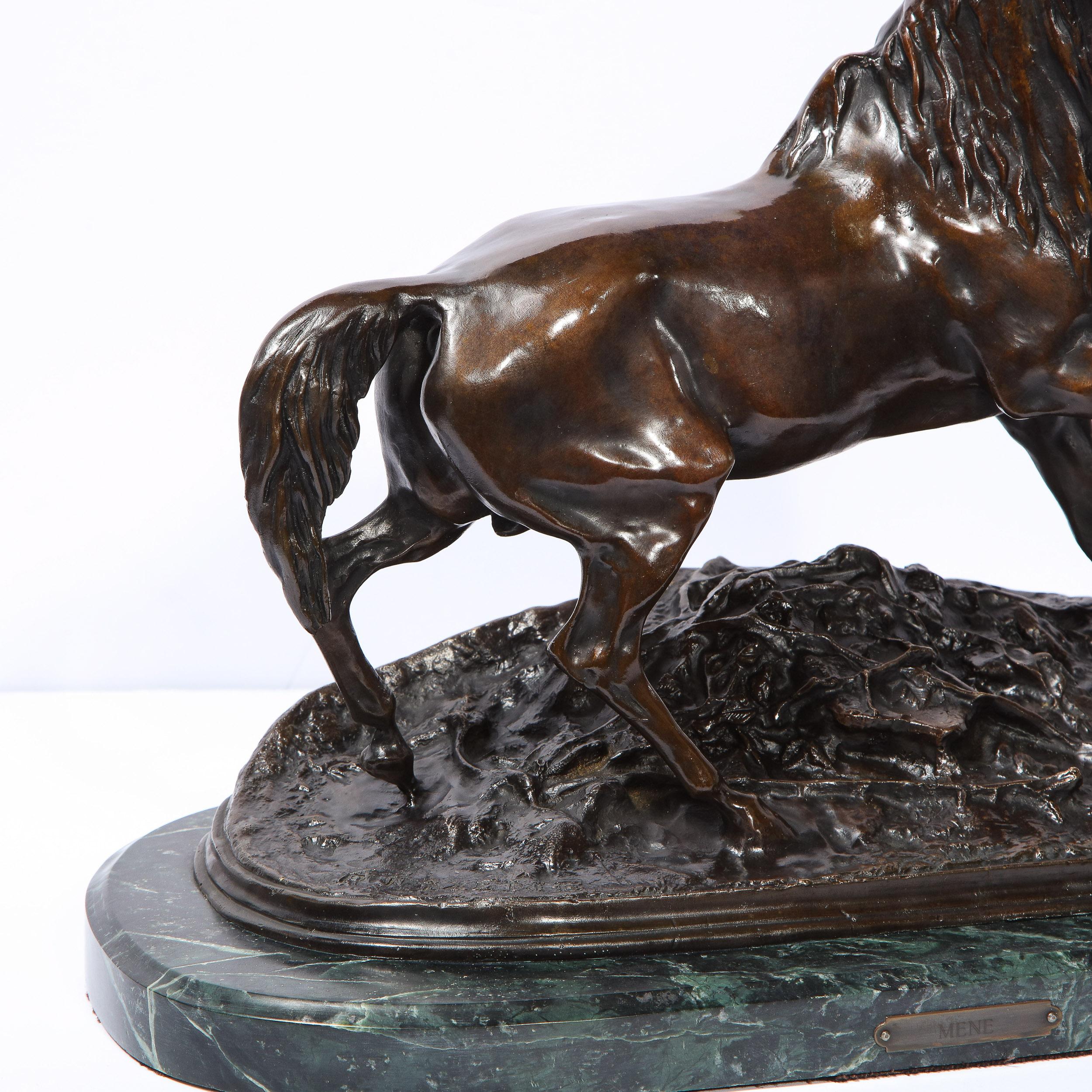 Neoclassical French 19th Century Bronze Stallion Sculpture on Marble Base, Signed P.J. Mêne