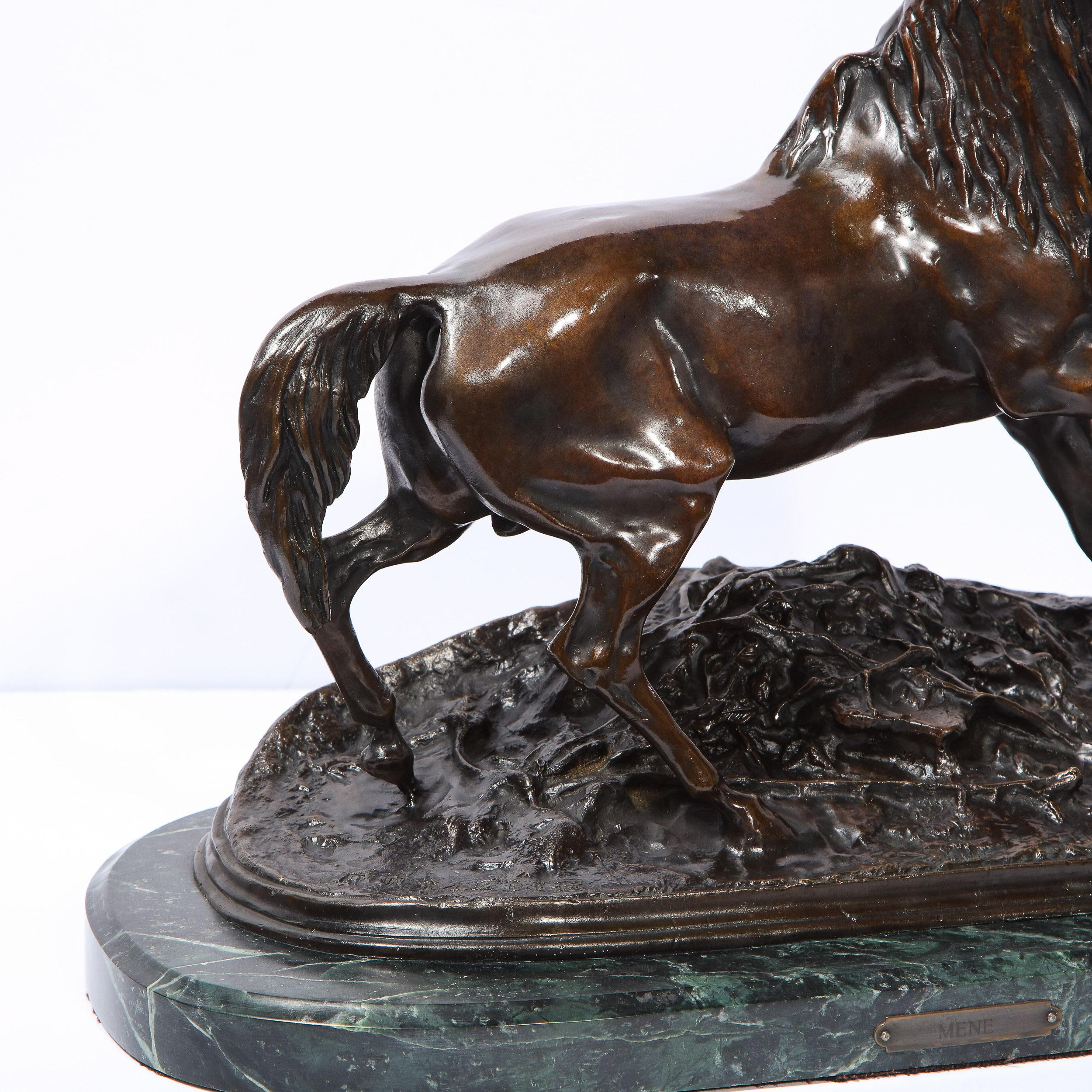 Neoclassical French 19th Century Bronze Stallion Sculpture on Marble Base, Signed P.J. Mêne For Sale