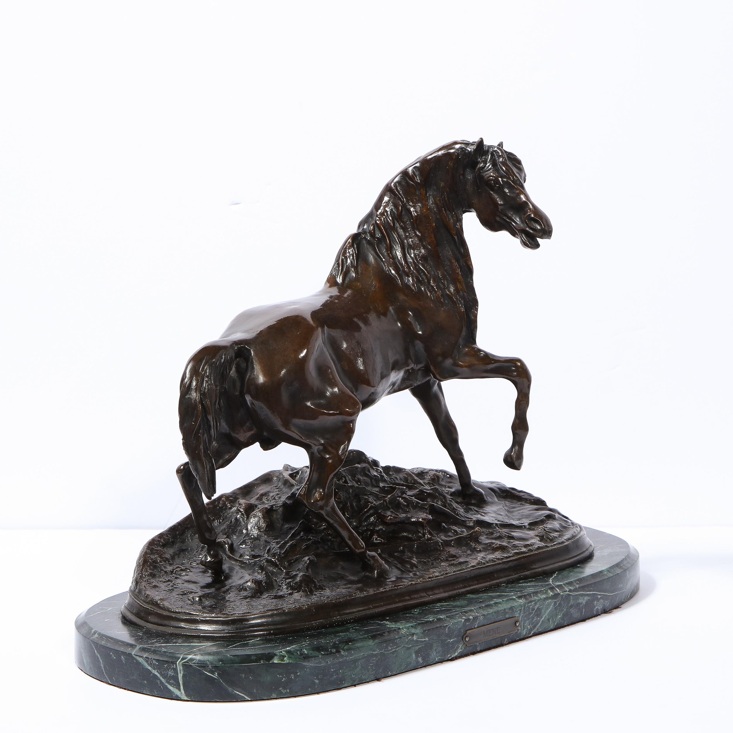 French 19th Century Bronze Stallion Sculpture on Marble Base, Signed P.J. Mêne 1