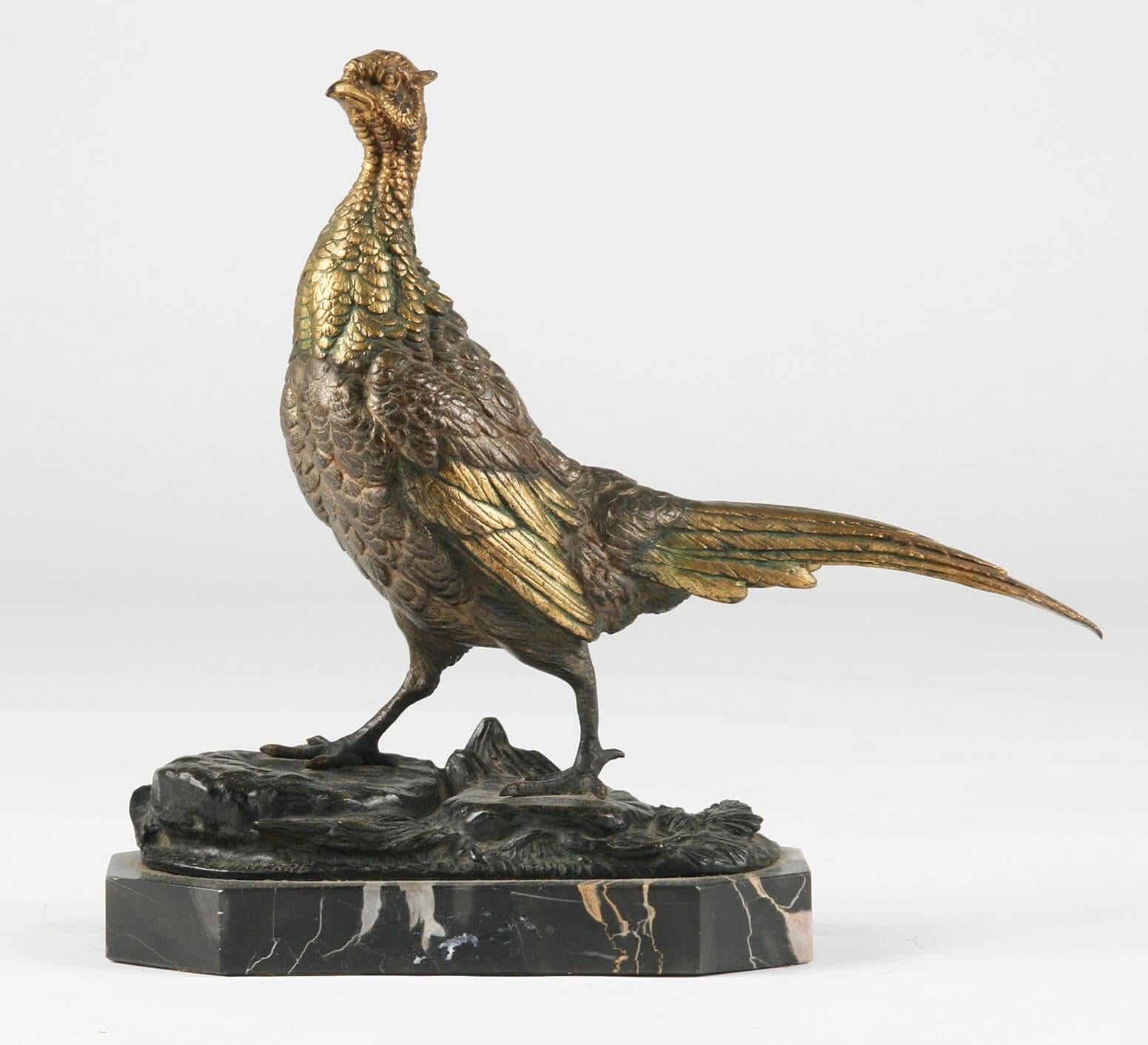 Romantic French 19th Century Bronze Statue of a Pheasant by Edouard Delabriere