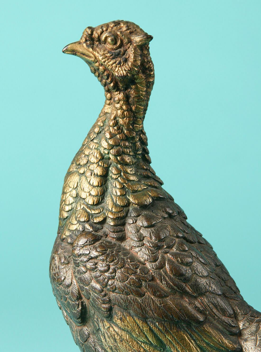 Patinated French 19th Century Bronze Statue of a Pheasant by Edouard Delabriere