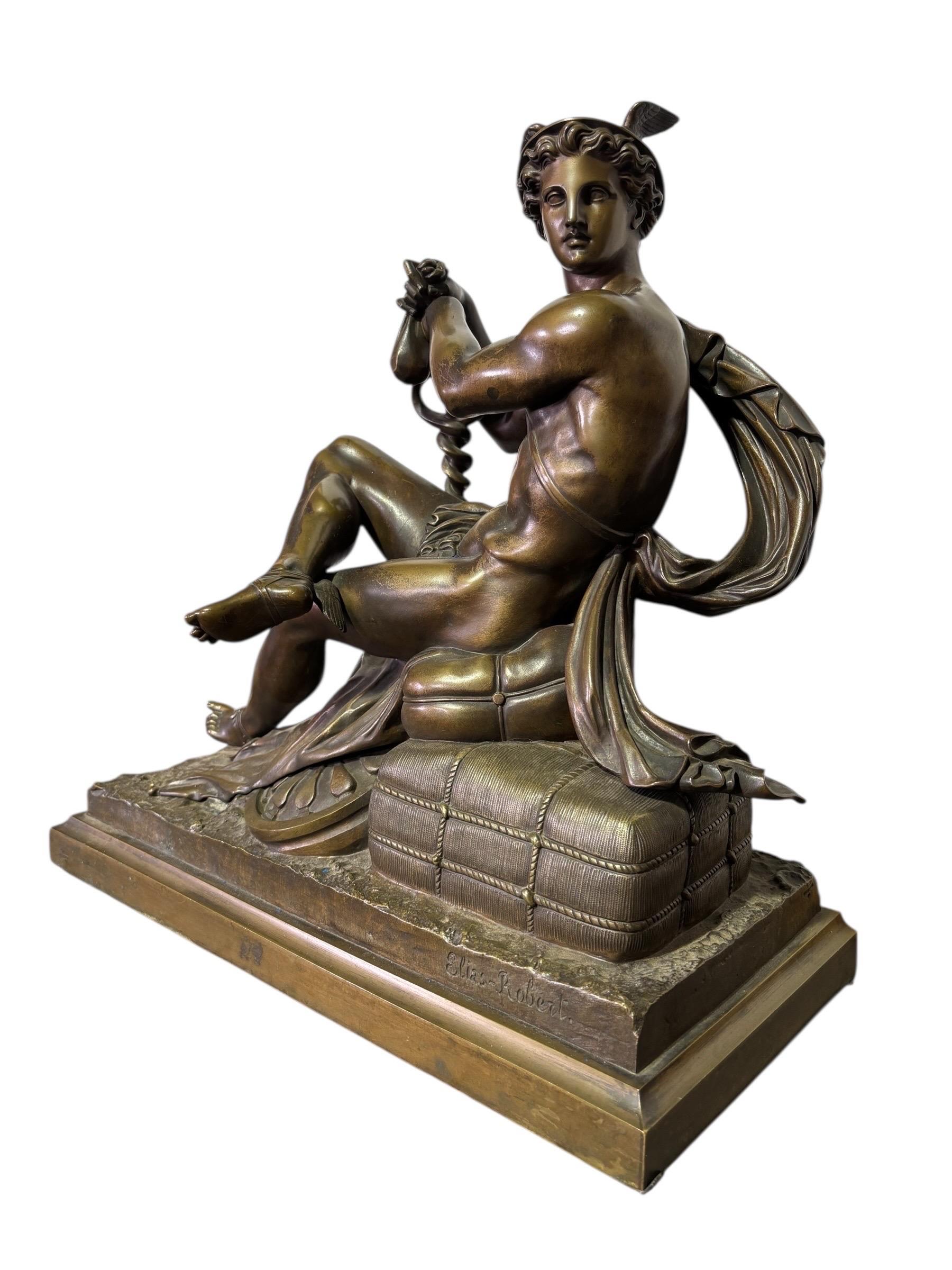 Classical Greek French 19th Century Bronze Statue of Hermes Signed Elias Robert For Sale