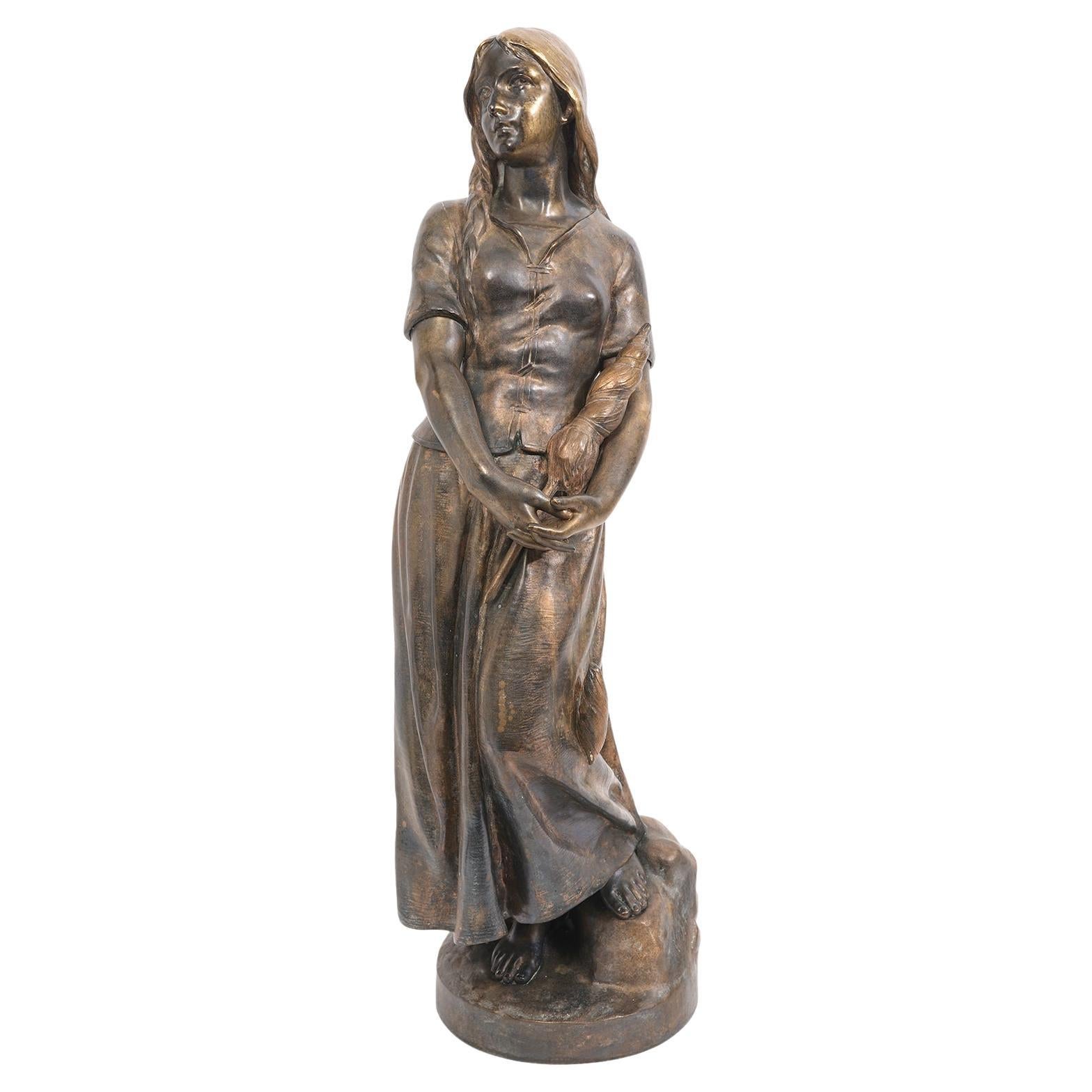 French 19th Century Bronze Statue of Woman Signed Pierre Marie Francois Oge