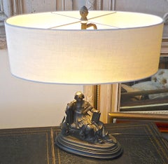 Bronze-Statuette des 19. Jahrhunderts in eine Schreibtischlampe umgewandelt