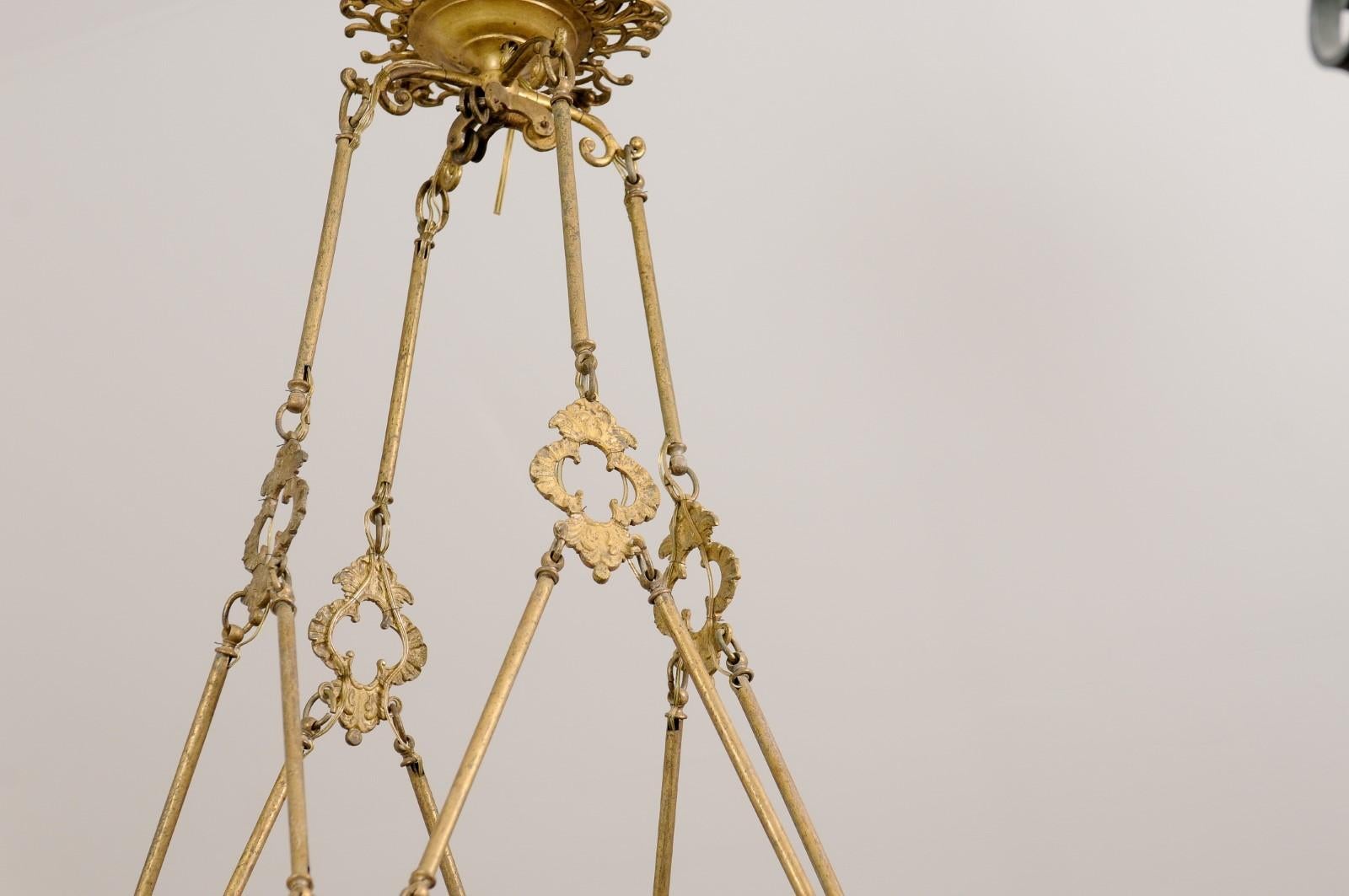 French 19th Century Bronze Twelve Light Ring Chandelier with Scrolling Arms For Sale 9
