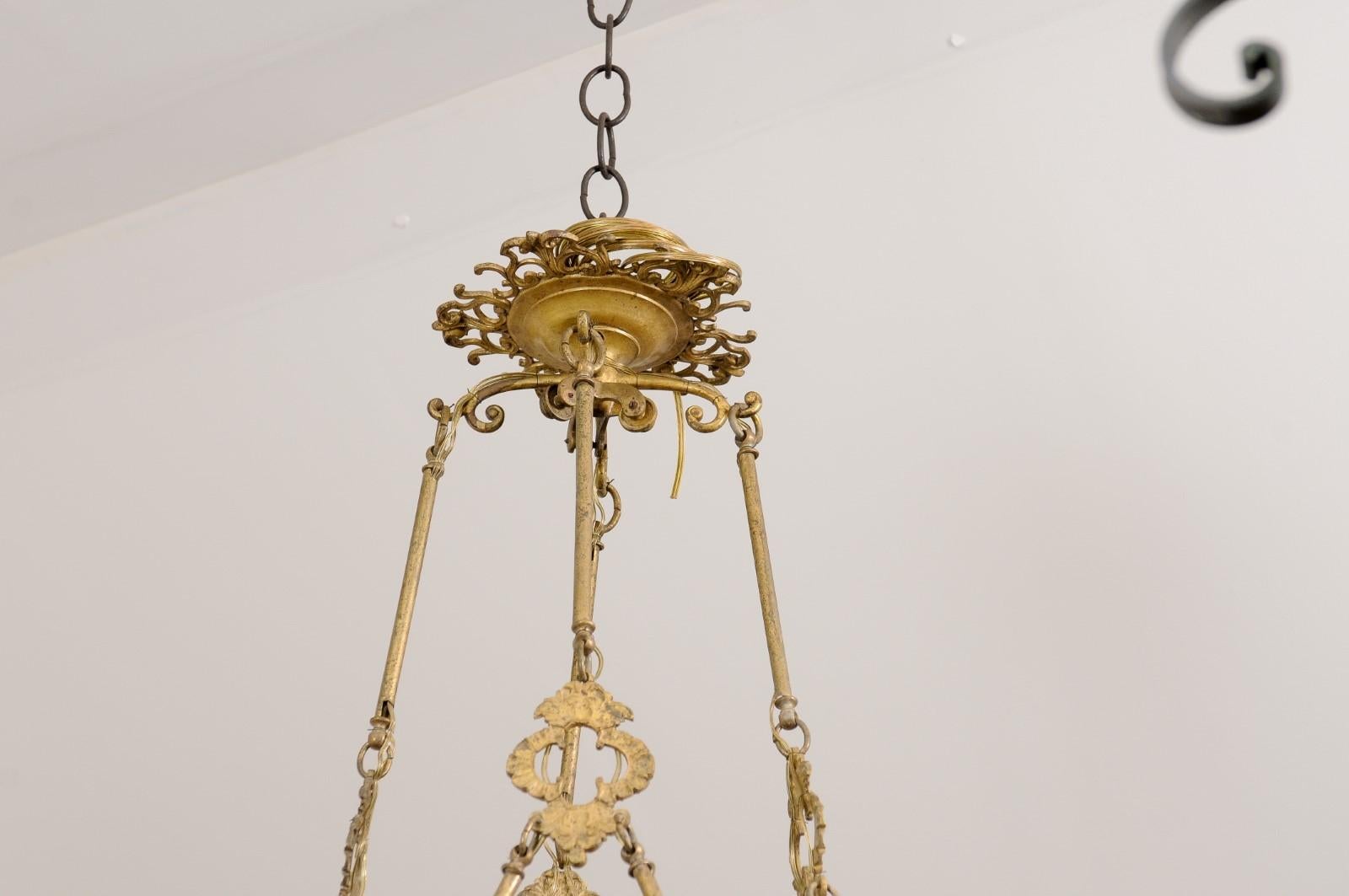 French 19th Century Bronze Twelve Light Ring Chandelier with Scrolling Arms For Sale 10