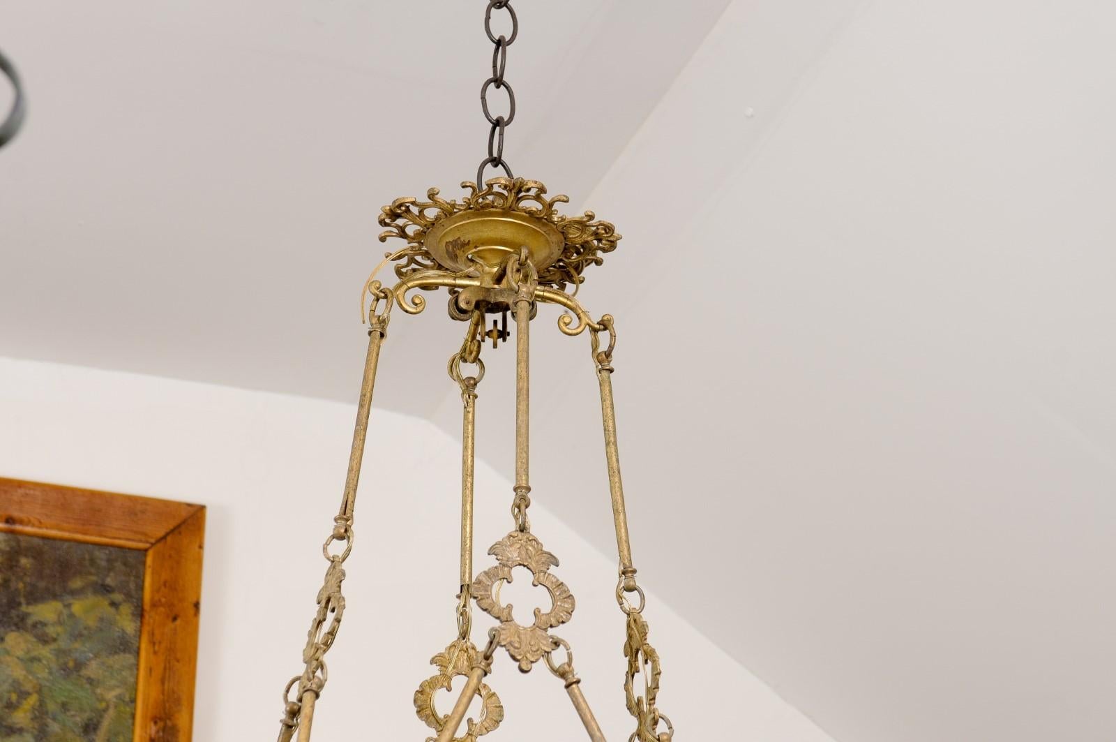 French 19th Century Bronze Twelve Light Ring Chandelier with Scrolling Arms For Sale 2