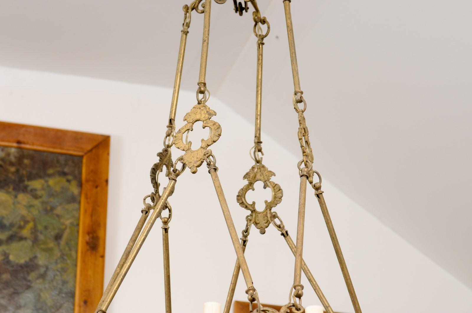 French 19th Century Bronze Twelve Light Ring Chandelier with Scrolling Arms For Sale 4