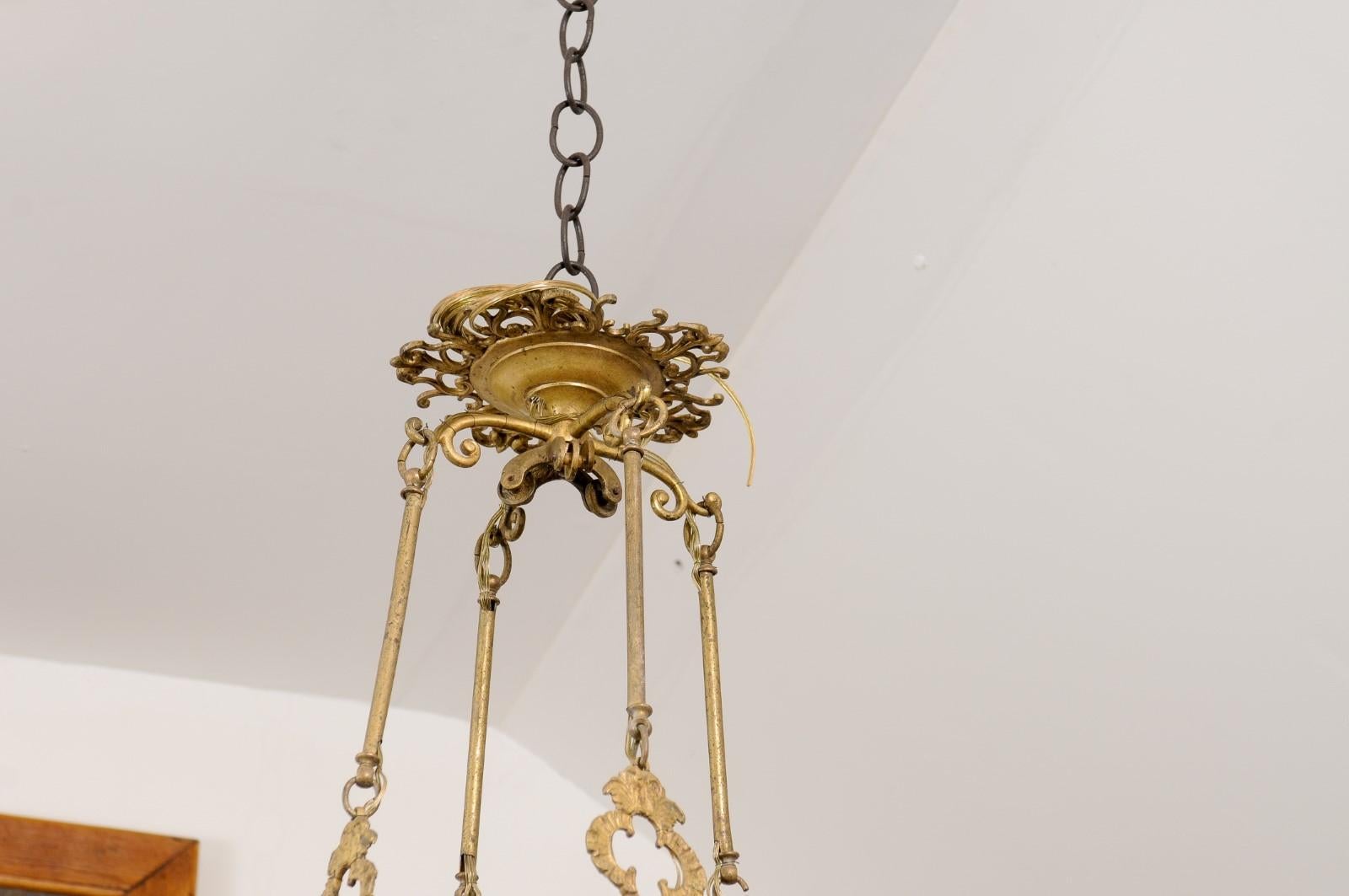French 19th Century Bronze Twelve Light Ring Chandelier with Scrolling Arms For Sale 5