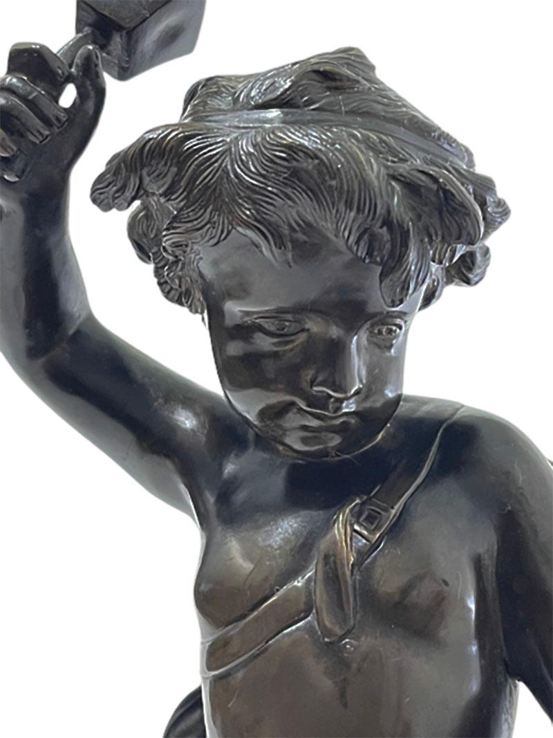 Kaminuhr aus Bronze mit Marmorsockel aus dem 19. Jahrhundert, Pendule im Angebot 4