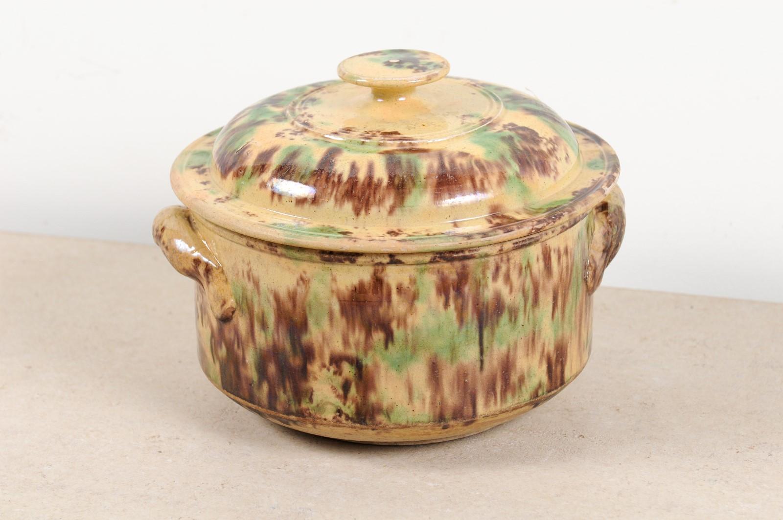 French 19th Century Brown and Green Glazed Ceramic Casserole Dish with Lid 5
