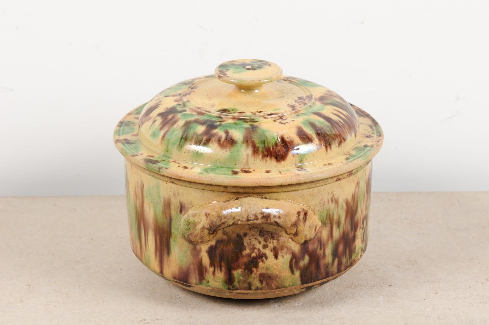 French 19th Century Brown and Green Glazed Ceramic Casserole Dish with Lid 6