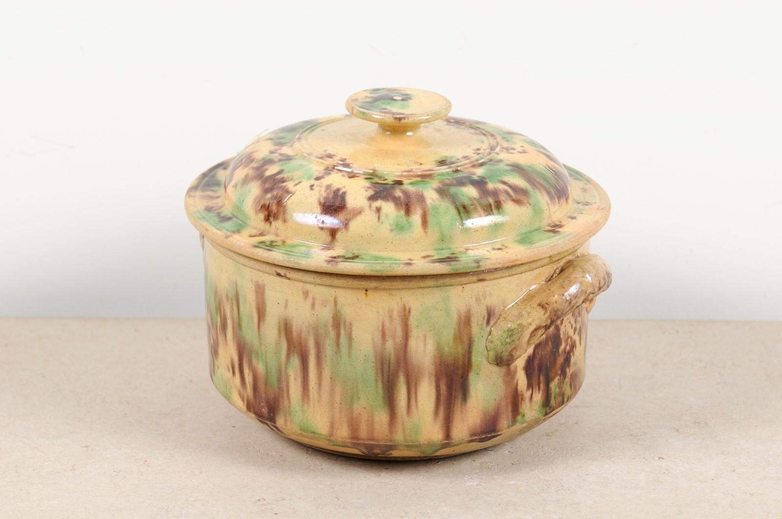 French 19th Century Brown and Green Glazed Ceramic Casserole Dish with Lid 7
