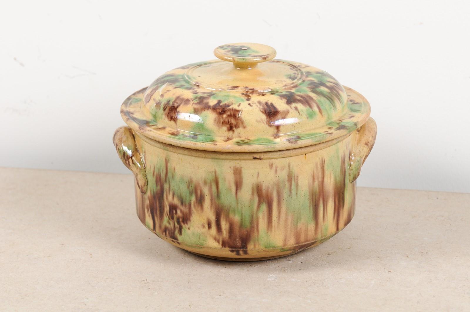 French 19th Century Brown and Green Glazed Ceramic Casserole Dish with Lid 8