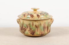 French 19th Century Brown and Green Glazed Ceramic Casserole Dish with Lid