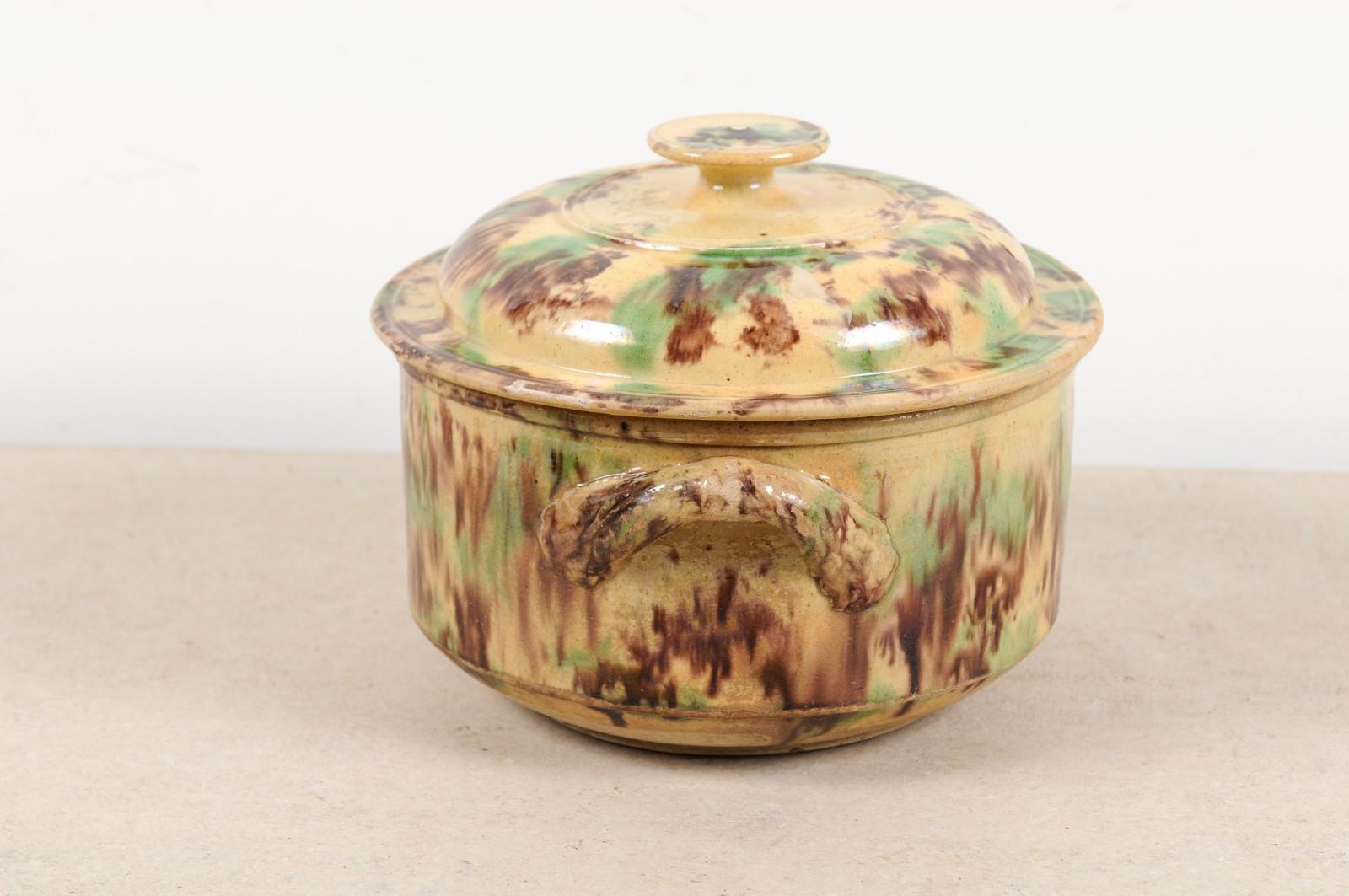 French 19th Century Brown and Green Glazed Ceramic Casserole Dish with Lid 3