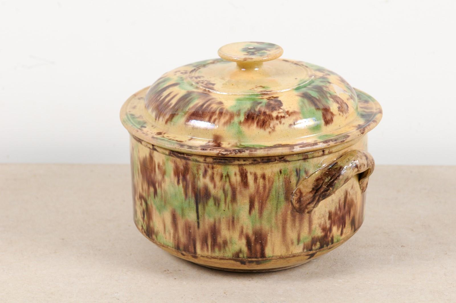 French 19th Century Brown and Green Glazed Ceramic Casserole Dish with Lid 4