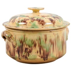 French 19th Century Brown and Green Glazed Ceramic Casserole Dish with Lid