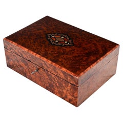 Antique French 19th Century Burl & Inlay Jewelry Box
