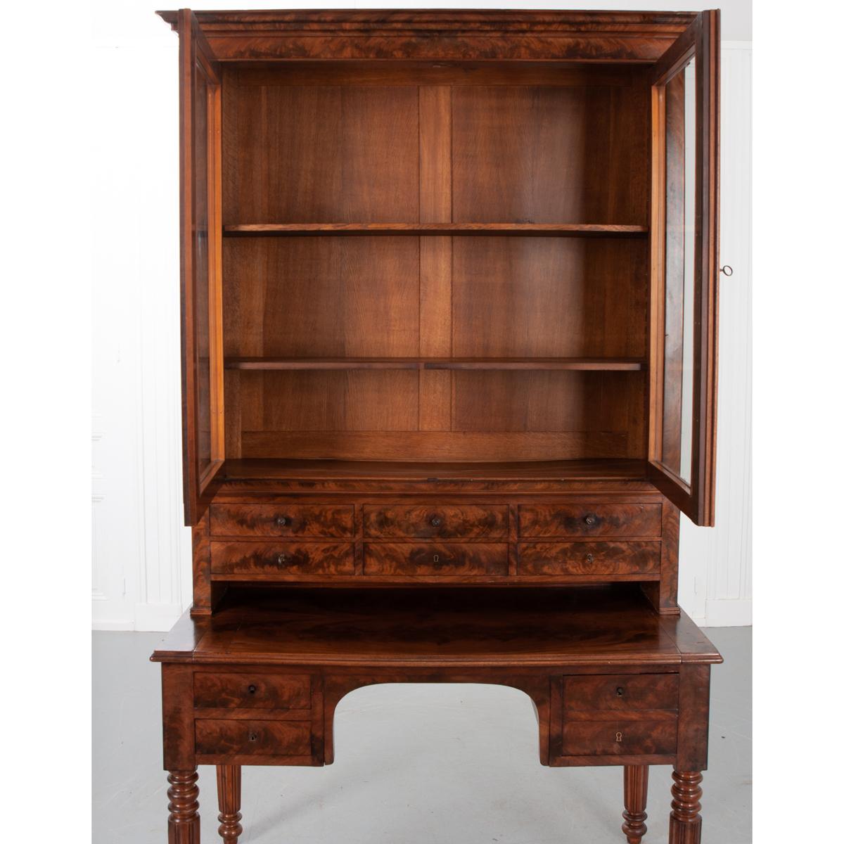 French 19th Century Burl Mahogany Secretary 1