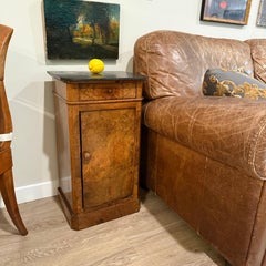 French 19th Century Burl Walnut Nightstand with Black Marble Top