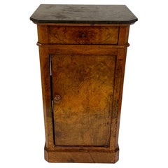 French 19th Century Burl Walnut Nightstand with Black Marble Top