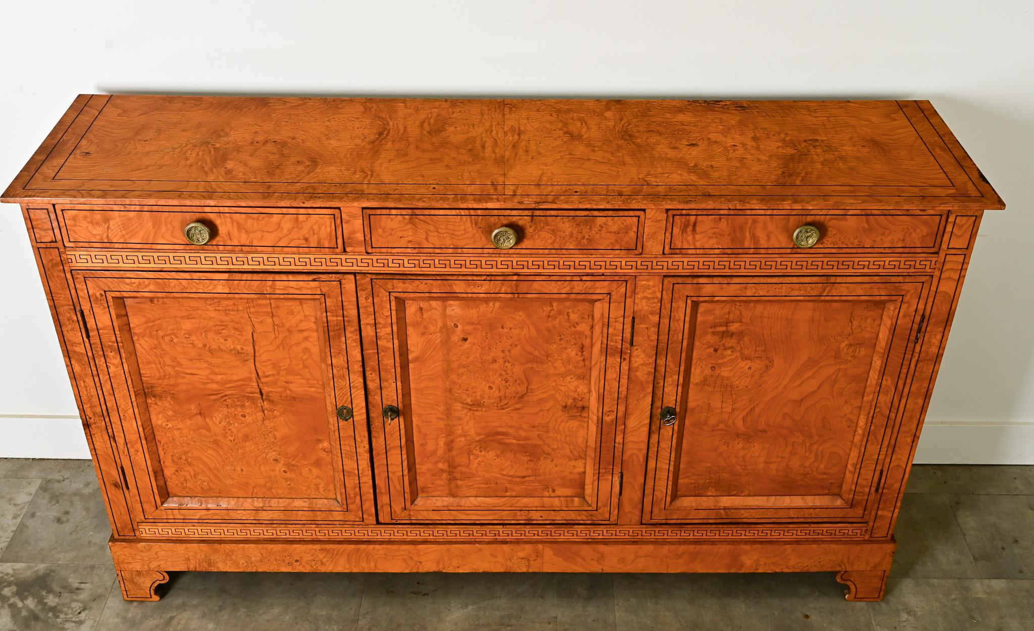 French 19th Century Burl Wood & Greek Key Enfilade For Sale 5