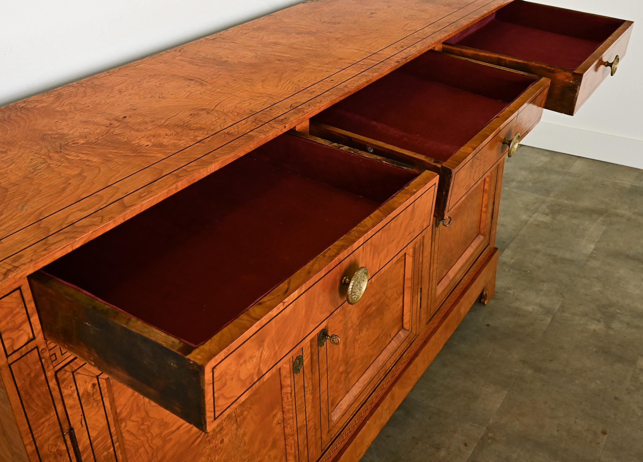 French 19th Century Burl Wood & Greek Key Enfilade For Sale 6