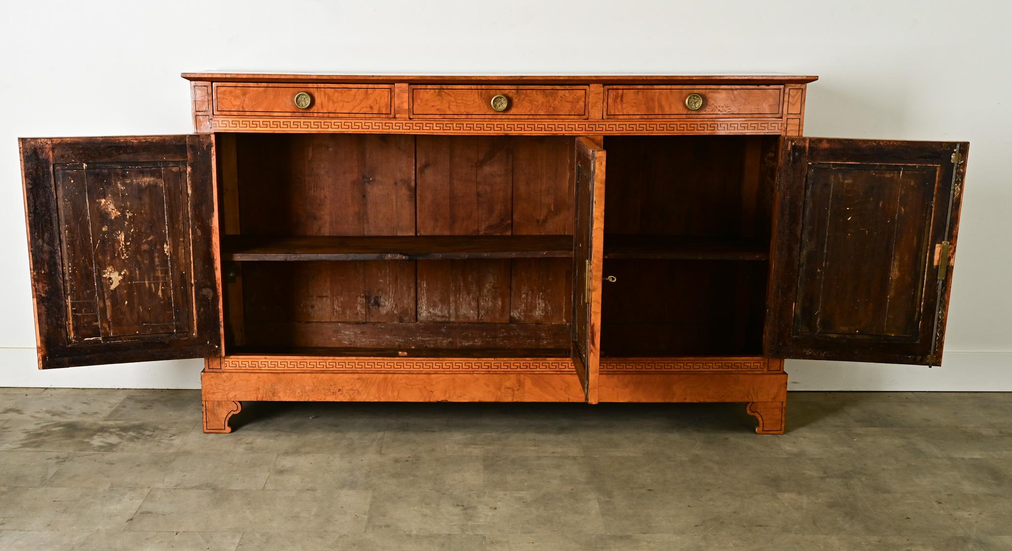 French 19th Century Burl Wood & Greek Key Enfilade For Sale 7