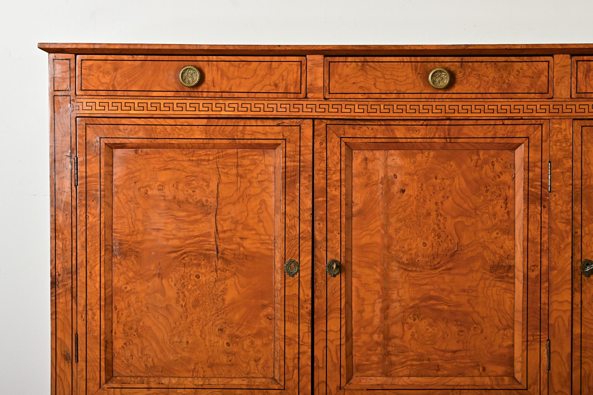 Restauration French 19th Century Burl Wood & Greek Key Enfilade For Sale