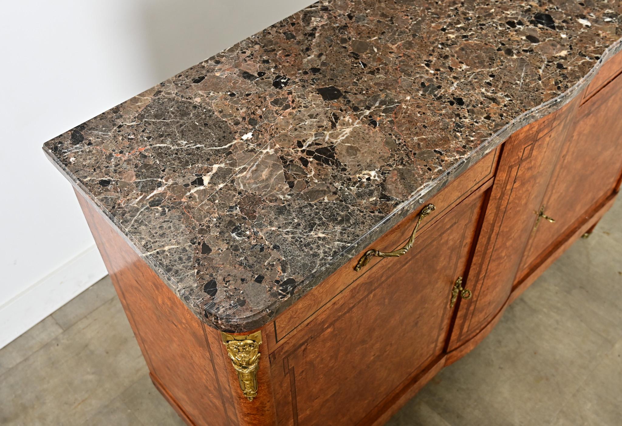 French 19th Century Burled Maple & Marble Top Buffet In Good Condition For Sale In Baton Rouge, LA