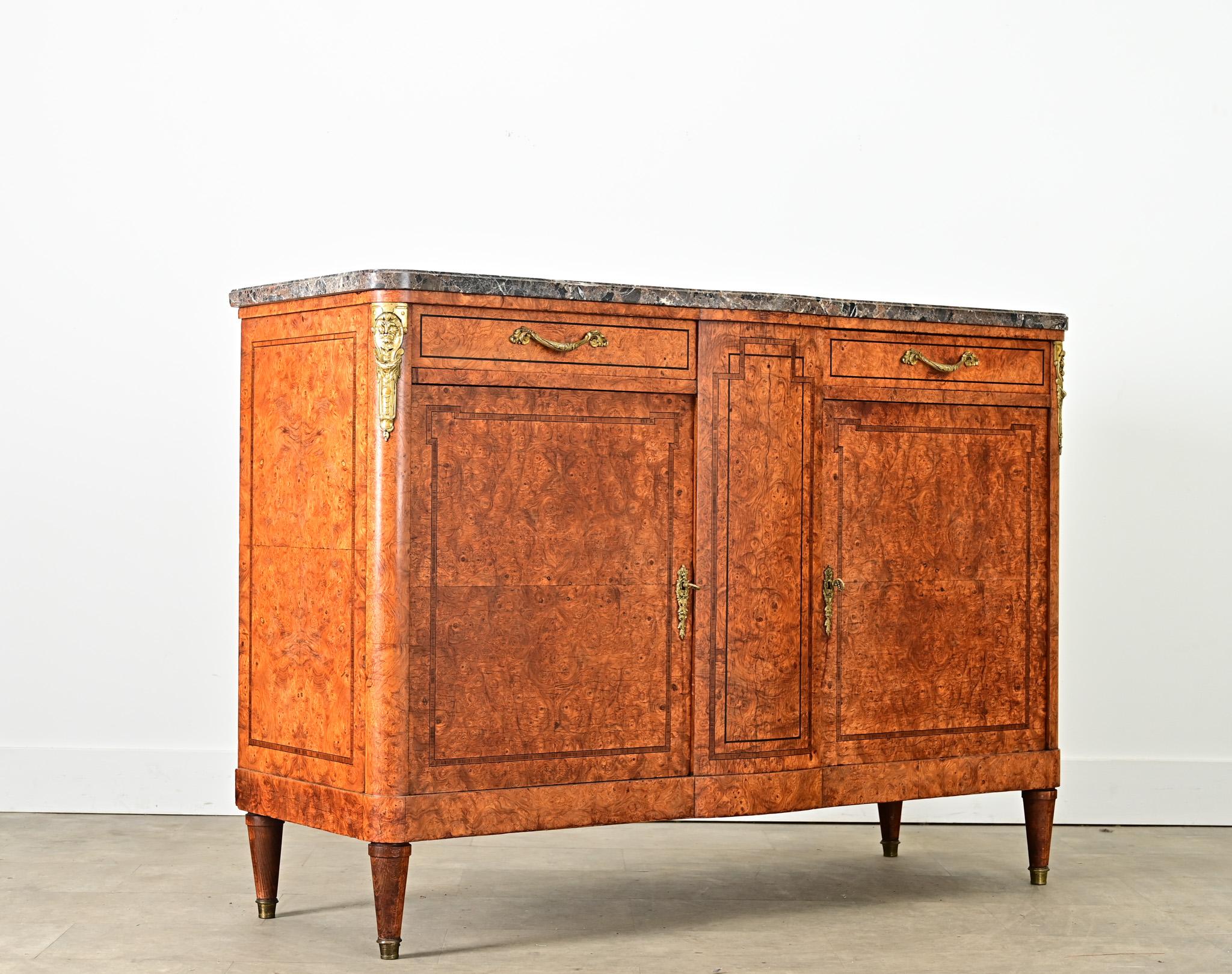 Bronze French 19th Century Burled Maple & Marble Top Buffet For Sale
